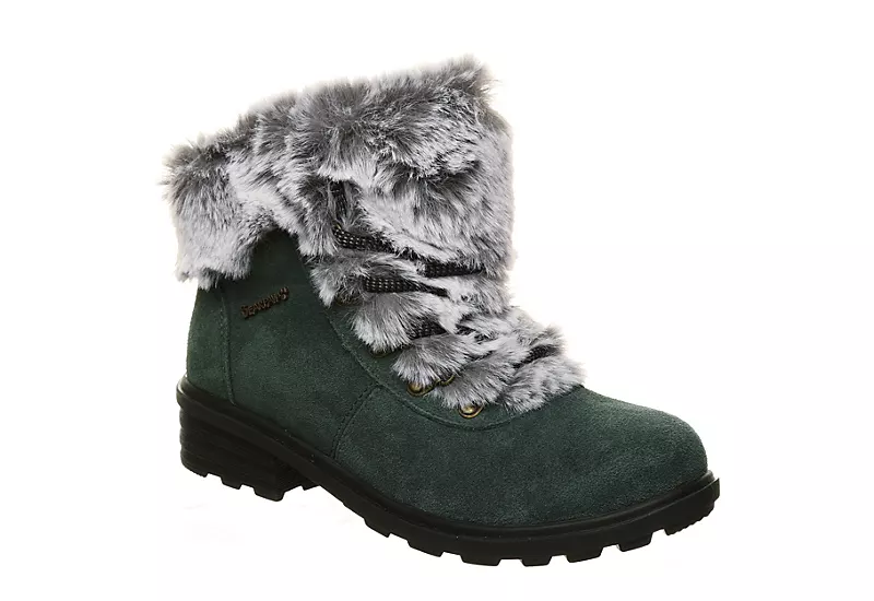 Bearpaw Womens Serenity Lace Up Fur Boot - Dark Green 1 Bearpaw Womens Serenity Lace Up Fur Boot - Dark Green
