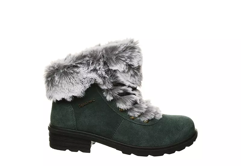 Bearpaw Womens Serenity Lace Up Fur Boot - Dark Green 2 Bearpaw Womens Serenity Lace Up Fur Boot - Dark Green - Image 2