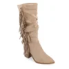Journee Collection Womens Hartly Fringed Wide Calf Dress Boot - Taupe