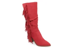 Journee Collection Womens Hartly Fringed Extra Wide Calf Dress Boot - Red