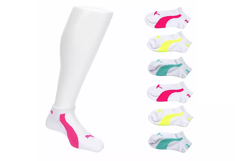 Puma Girls No Show Socks 6 Pairs - White 1 Puma Girls No Show Socks 6 Pairs - White